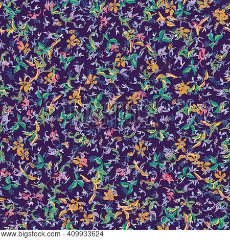 Colorful Floral Measow Seamless Vector Pattern. Feminine Surface Print Design For Fabrics, Stationer