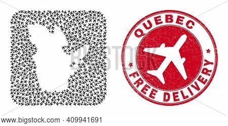 Vector Collage Quebec Province Map Of Aircraft Elements And Grunge Free Delivery Seal.