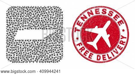 Vector Collage Tennessee State Map Of Jet Vehicle Items And Grunge Free Delivery Stamp.