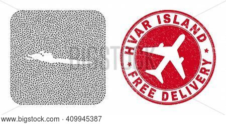 Vector Mosaic Hvar Island Map Of Aircraft Elements And Grunge Free Delivery Stamp. Collage Geographi
