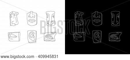 Set Of Face Pieces Of Antique Sculptures In A Minimal Fashion Style. Vector Illustration Of The Anci