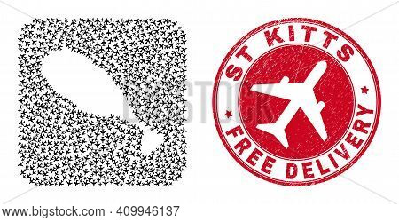 Vector Mosaic St Kitts Island Map Of Aviation Elements And Grunge Free Delivery Seal.