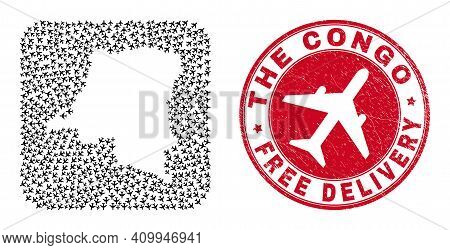 Vector Collage Democratic Republic Of The Congo Map Of Aviation Elements And Grunge Free Delivery Se
