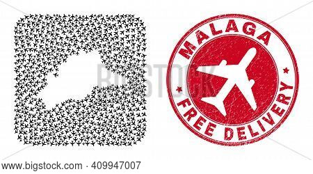 Vector Collage Malaga Province Map Of Air Force Items And Grunge Free Delivery Stamp.