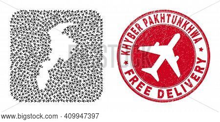 Vector Collage Khyber Pakhtunkhwa Province Map Of Air Force Elements And Grunge Free Delivery Seal.