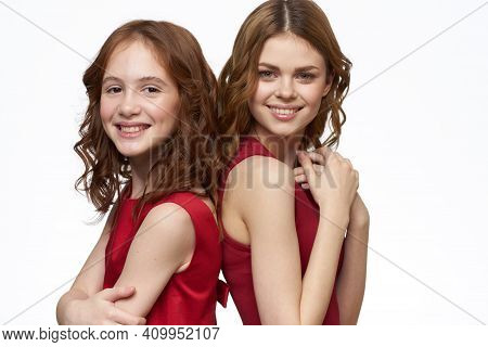 Joyful Family Fun Mom Daughter Emotions Light Background