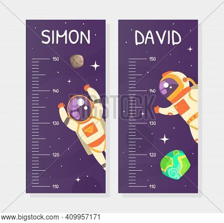 Kids Height Chart, Stadiometer Template, Height Measure Wall Meter With Astronaut In Outer Space Car