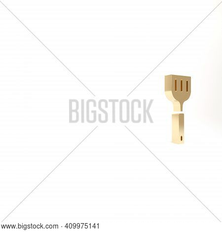 Gold Spatula Icon Isolated On White Background. Kitchen Spatula Icon. Bbq Spatula Sign. Barbecue And