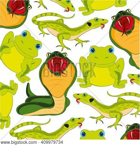Snake With Lizard And Frog Decorative Pattern