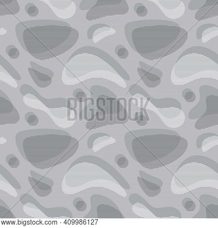 Background Geometric Design In Gray Colors. Seamless Pattern. Abstract Curvilinear Smooth Shapes And