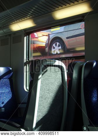 Transport Of Cars By Rail With The Train