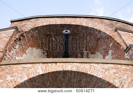 Bomarsund fortress in ruins. Elderly gun.