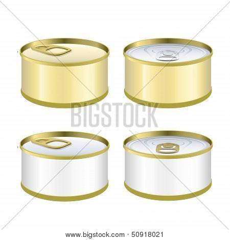Set Of Can Of Tuna Over White Background. Vector Design
