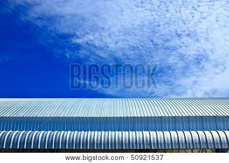 Metalic Facade, Roof Aluminium Factory On Blue Sky