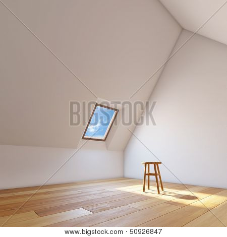 Empty new room with mansard window