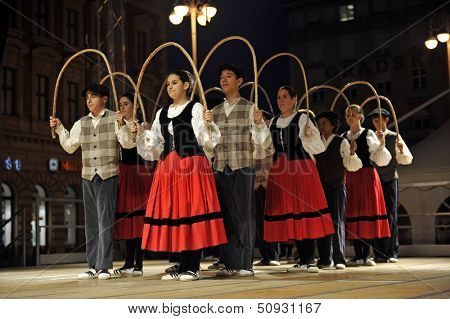 ZAGREB,CROATIA - JULY 18: Members of folk groups Gero Axular from Spain in Basque national costume during the 47th International Folklore Festival in center of Zagreb,Croatia on July 18,2013