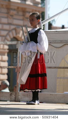 ZAGREB,CROATIA - JULY 18: Members of folk groups Gero Axular from Spain in Basque national costume during the 47th International Folklore Festival in center of Zagreb,Croatia on July 18,2013