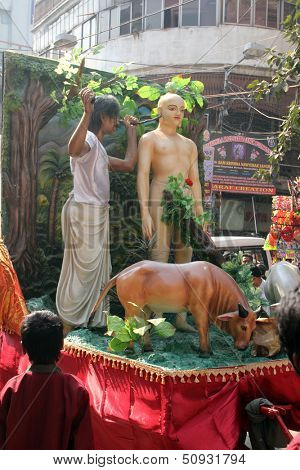 KOLKATA,INDIA - NOV 28: Annual Jain Digamber Procession in Kolkata,India on Nov 28,2012. The city absorbing a population of over 15 million Bengalis, come alive during the festive season.
