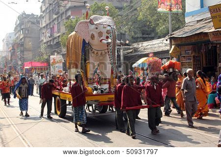 KOLKATA,INDIA - NOV 28: Annual Jain Digamber Procession in Kolkata,India on Nov 28,2012. The city absorbing a population of over 15 million Bengalis, come alive during the festive season.