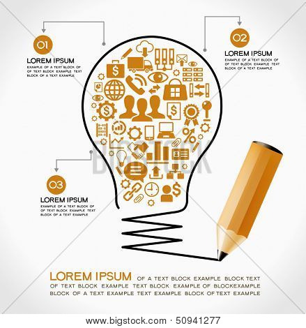 Template infographic. Business strategy plan concept idea, Light bulb with icons modern business and pencil.  File stored in version AI10 EPS. This image contains transparency.