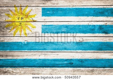 uruguayan flag on wood texture background