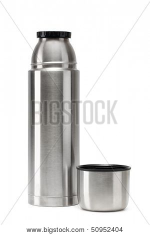 Metal vacuum flask isolated on a white background