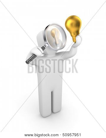 Person examines lightbulb. New idea metaphor