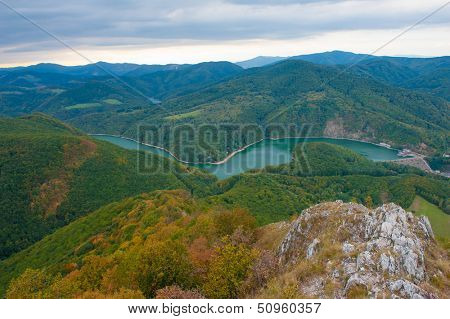 Beautiful Slovakian panoramic landscape with a rock and river down in the valley. Kosice area