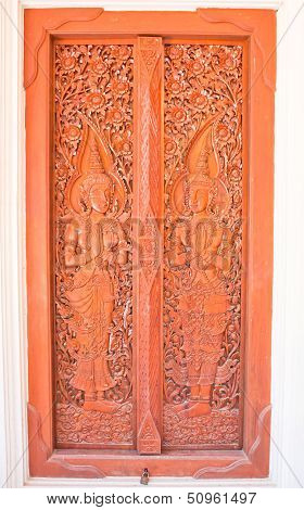 Wood Door At Temple In Northern,thailand.