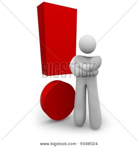 Signo de exclamación y hombre enojado