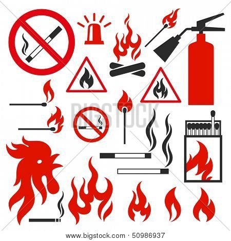 Set of fire icons on white background. Illustration on the theme of fire. Raster copy