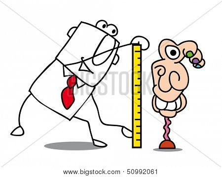 Custom. man who measures a contemporary statue