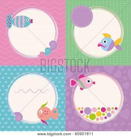 funky cartoon fish cards set