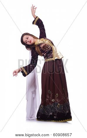 Young lady dancing traditional azeri dance