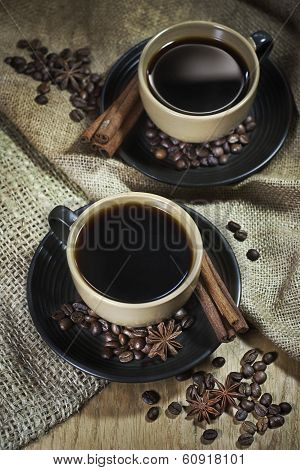 Two Cups Of Coffee With Spices