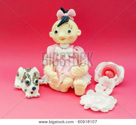 Eatable Decorative Doll And Dog Of Marchpane