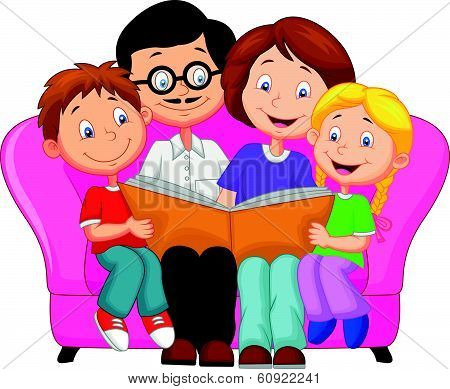 Happy family cartoon reading book