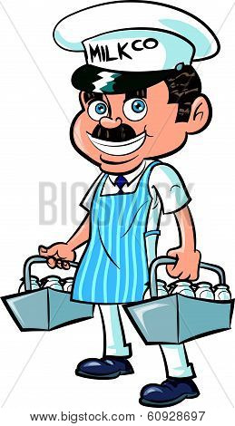 Cartoon Milkman delivering milk. Isolated