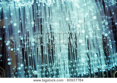 Fiber optic cables, fibre connection, telecomunications concept.