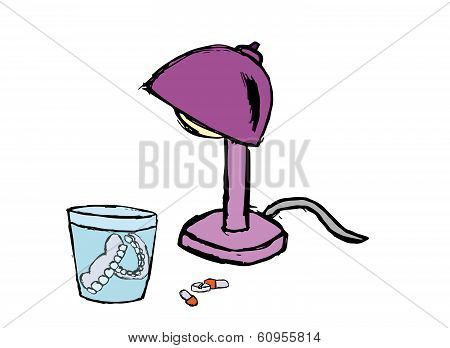 Denture, Pills And Lamp
