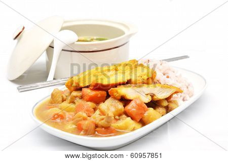 Curry Rice With Chicken And Miso Soup
