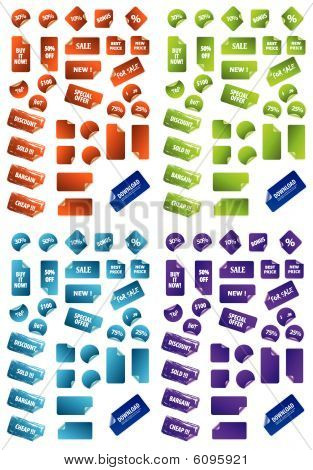 Collection of multicolored vector sticky marketing labels. Perfect for adding text, icons. More in m