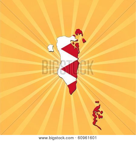 Bahrain map flag on sunburst vector illustration