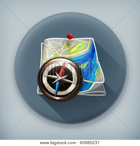Navigation map long shadow vector icon