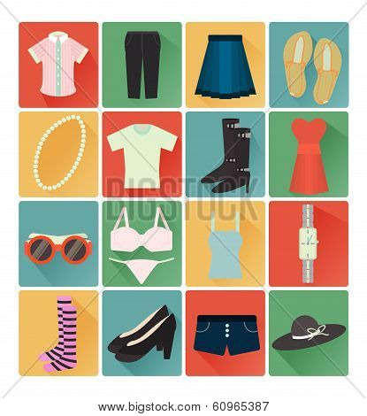 flat icons lady clothes set