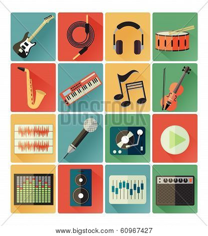 flat icons music set