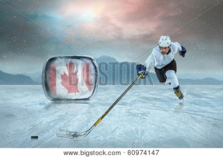 Ice hockey player on the ice. Canada nationa l team.