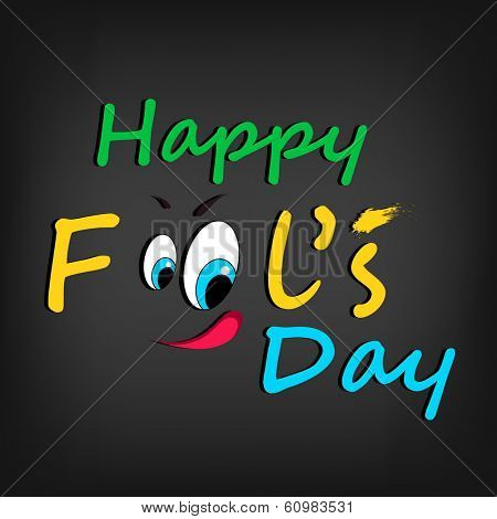 Happy Fool's Day funky concept with  stylish text and funny face on grey background.
