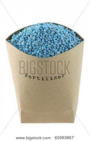A bag full of Blue NPK compound Fertilizer isolated on white background
