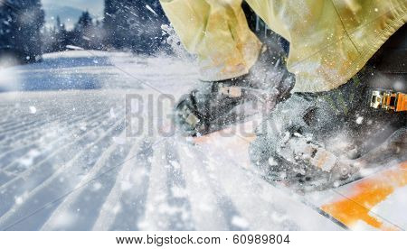 Mountain-skier legs closeup